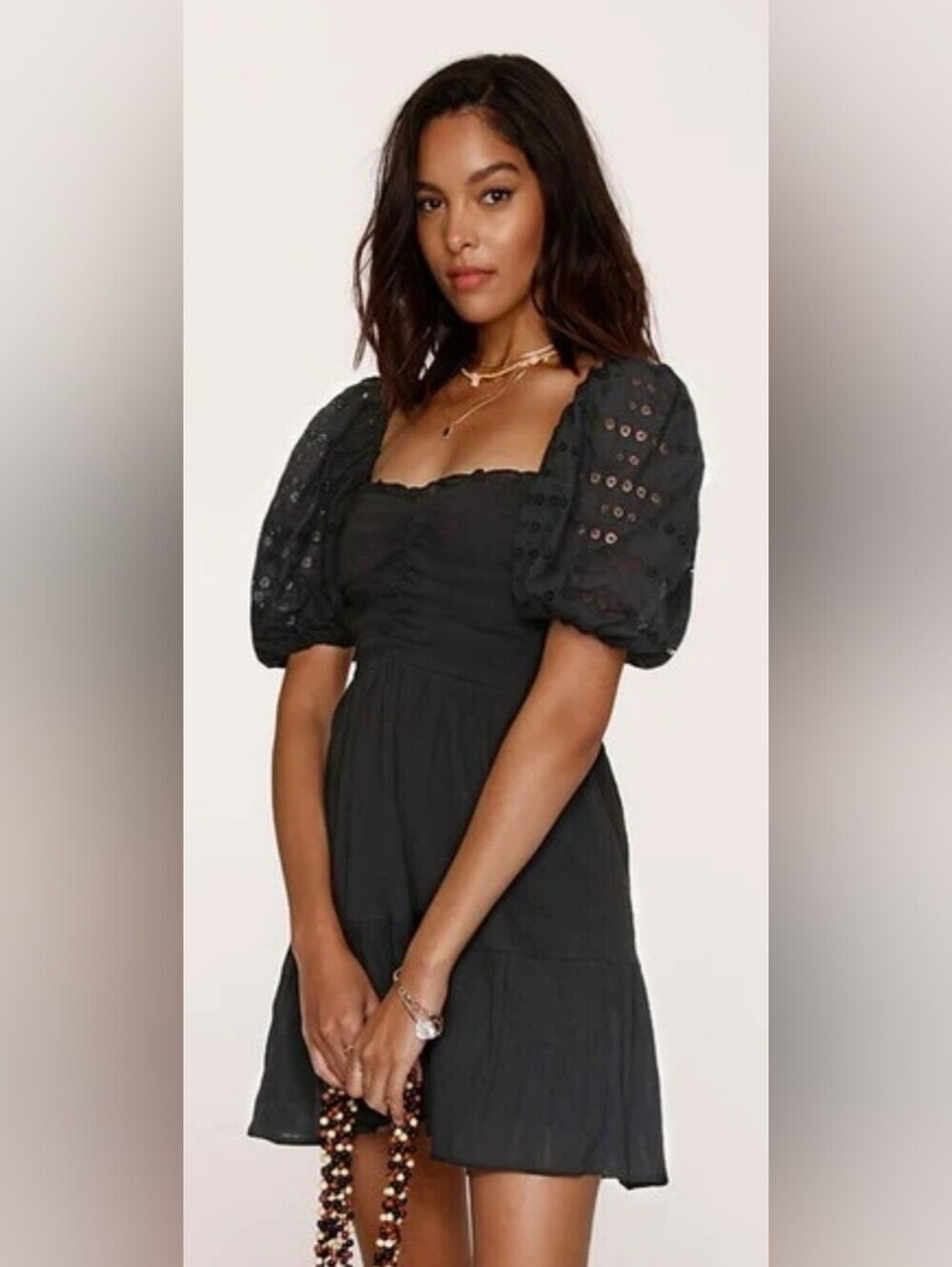 Heartloom Cella Black Eyelet Puff Sleeve Mini Dress, VGUC, Size L